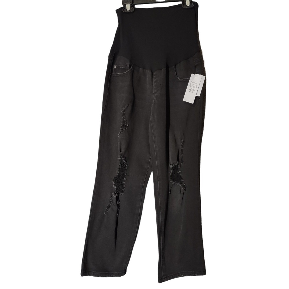 Maternity Luxe Essentials Black Denim Jeans‎ Distressed Pant 25 Womans Pregnancy